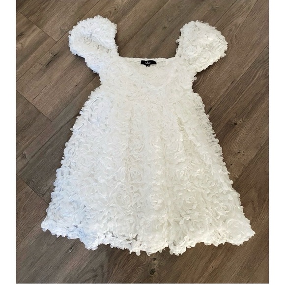 LULUS White 3D Floral Babydoll Dress - Picture 8 of 9